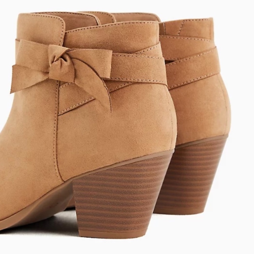 Torrid Beige Faux Suede Side Bow Ankle Bootie - Picture 4 of 16